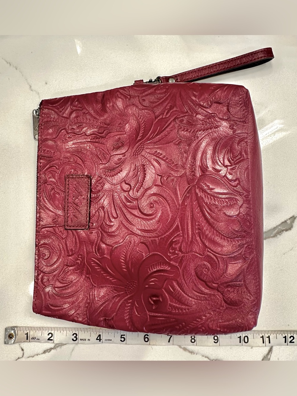 Patricia Nash Tooled Floral Motif Magenta Leather Wristlet/Clutch Purse - EUC - Picture 16 of 17